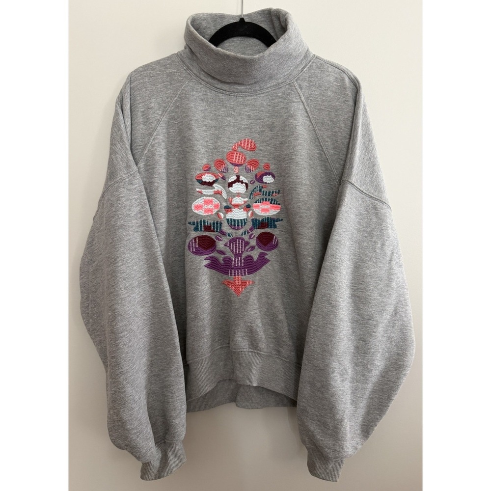 Free People Movement On Your Mark‎ Mock Neck Sweatshirt Gray Women's Size Small